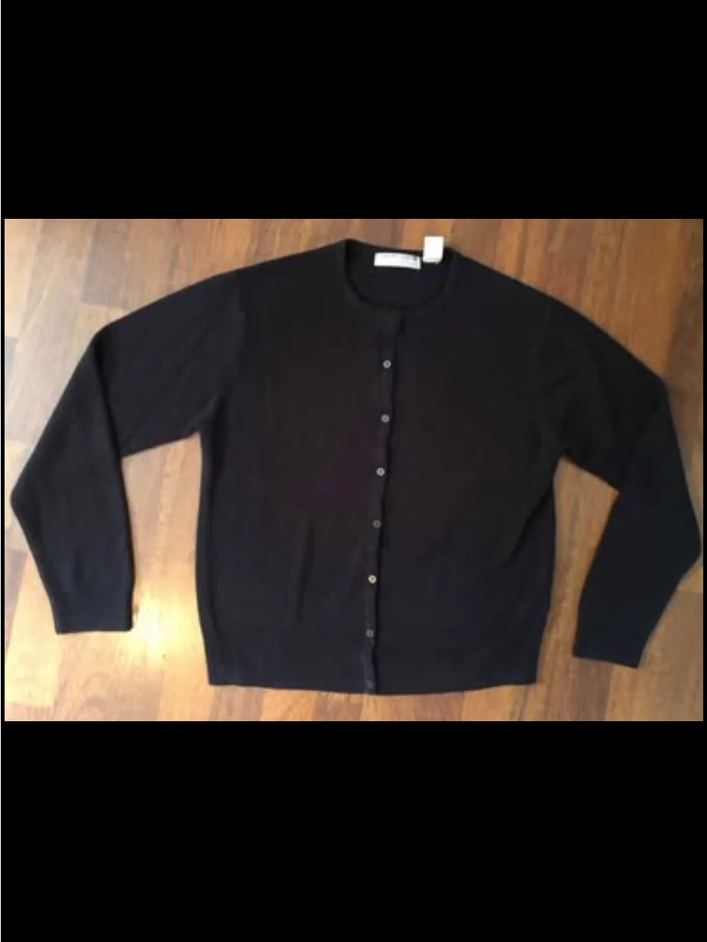 Carolyn Taylor Classic Black Crewneck Button-Front Sweater Cardigan